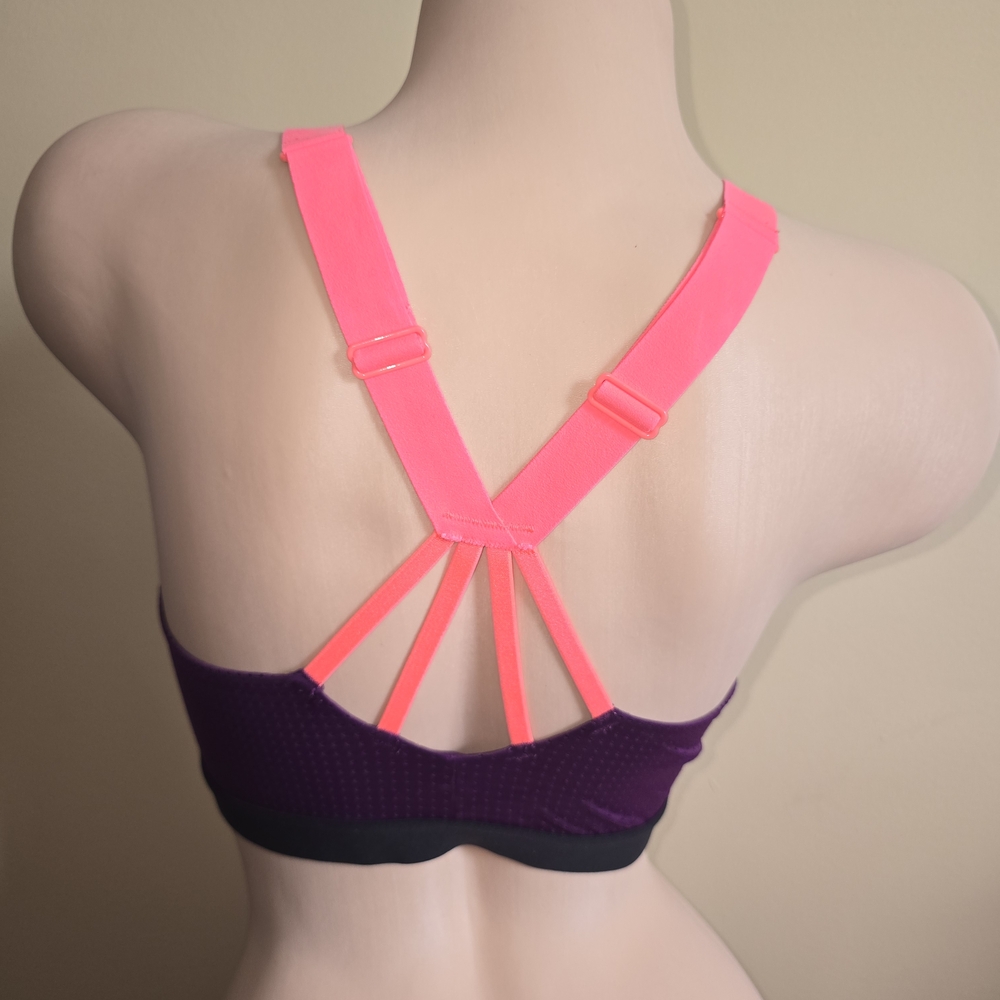 Strappy Purple and Neon Pink Sports Bra - Picture 2 of 2